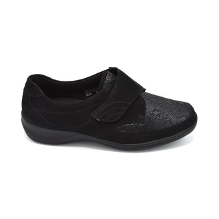 Waldlaufer Millu - Ladies Wide Fit Velcro Close Shoe - 4E Fitting - Black Suede With Stretch Upper