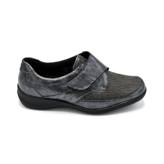 Waldlaufer Millu - Ladies Velcro Close Shoe - 4E Fitting - Shiny Grey With Stretch Upper