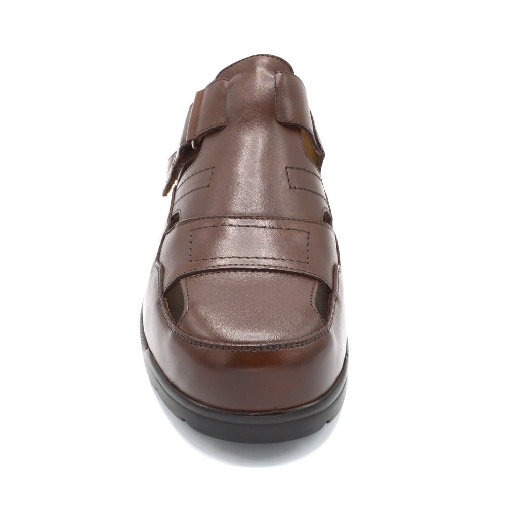 Brown Mens Extra Wide Velcro Sandal for Diabetes