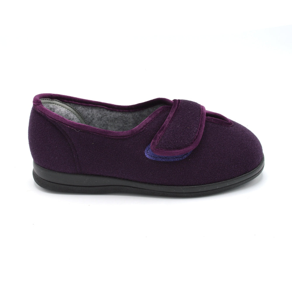 Cosyfeet Diane - Ladies Extra Wide Velcro Close Slipper - Plum â Wide Shoes