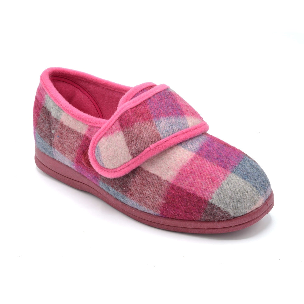 Cosyfeet Holly Ladies Extra Wide Velcro Close Slipper Pink — Wide Shoes