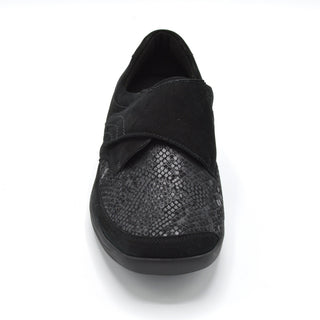 Waldlaufer Millu - Ladies Wide Fit Velcro Close Shoe - 4E Fitting - Black Suede With Stretch Upper
