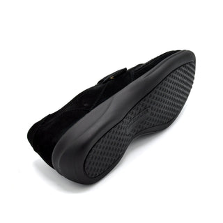 Waldlaufer Millu - Ladies Wide Fit Velcro Close Shoe - 4E Fitting - Black Suede With Stretch Upper