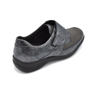 Waldlaufer Millu - Ladies Velcro Close Shoe - 4E Fitting - Shiny Grey With Stretch Upper