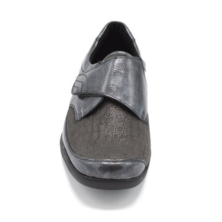 Waldlaufer Millu - Ladies Velcro Close Shoe - 4E Fitting - Shiny Grey With Stretch Upper