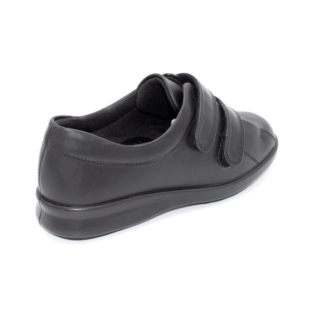 Extra Wide Ladies Shoe with Double Velcro Straps Black 4E Fitting