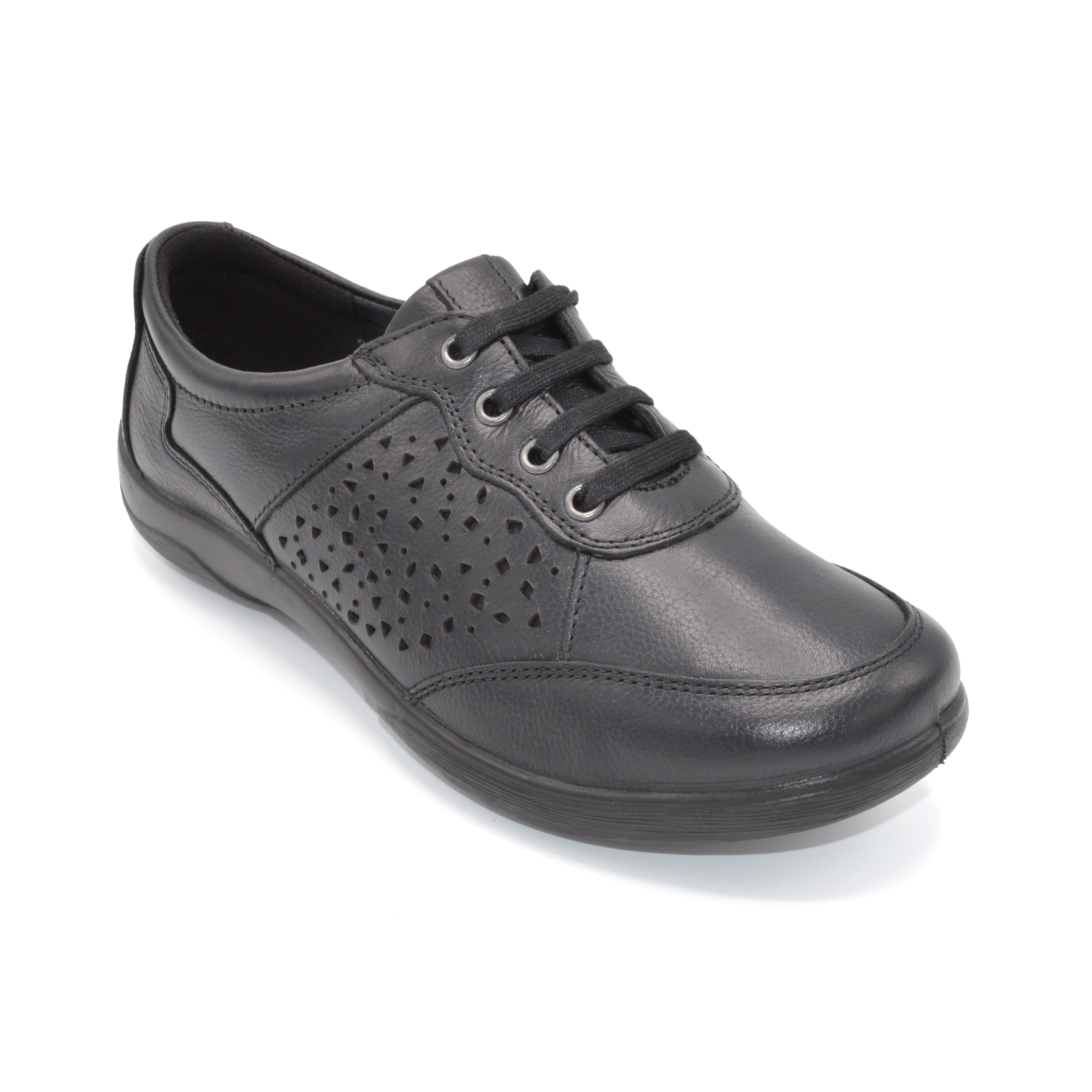 Wide Black Leather Walking Shoe For Orthotics