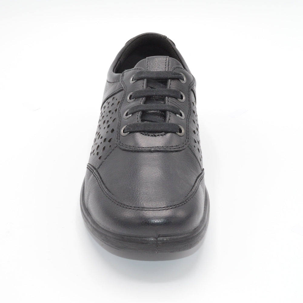 Wide Black Leather Walking Shoe For Orthotics