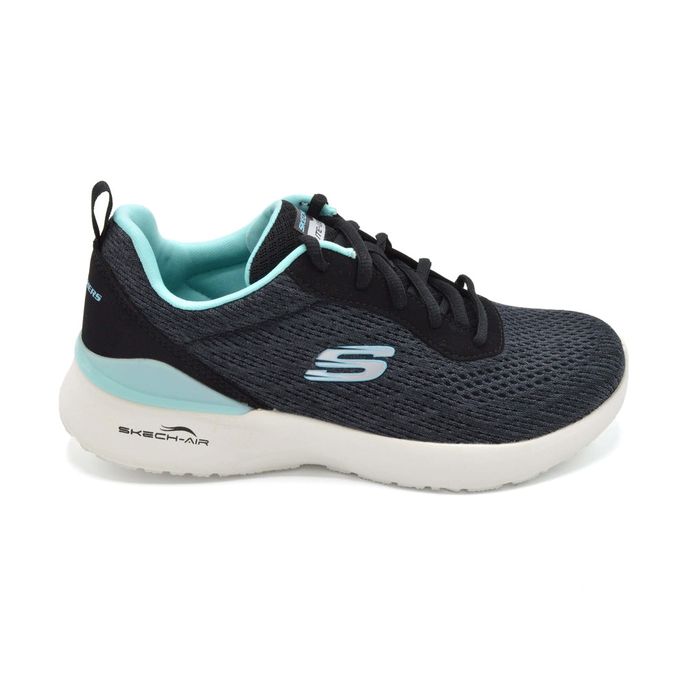 Ladies Wide Fit Skechers Trainer Black/Torquoise Wider 2E